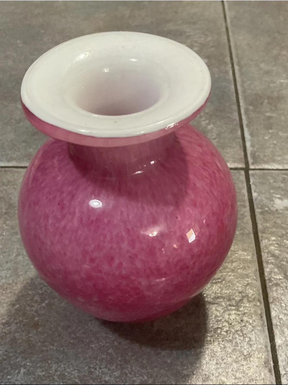 Pink Glass Vase with White Rim - Home Accents